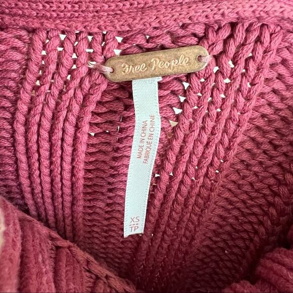 Free People Sweetheart Mock Neck Pink Sweater Size XS Jumper Chunky Knit Boho - Picture 4 of 10